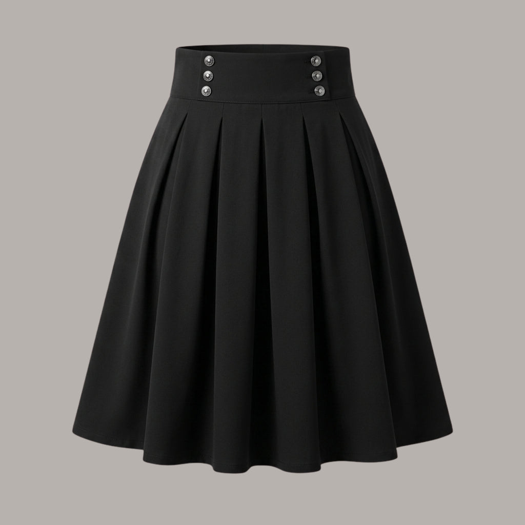 Korean High-Waist Flared Midi Skirt for Women | Elegant A-Line Office & Casual Skirt | Black