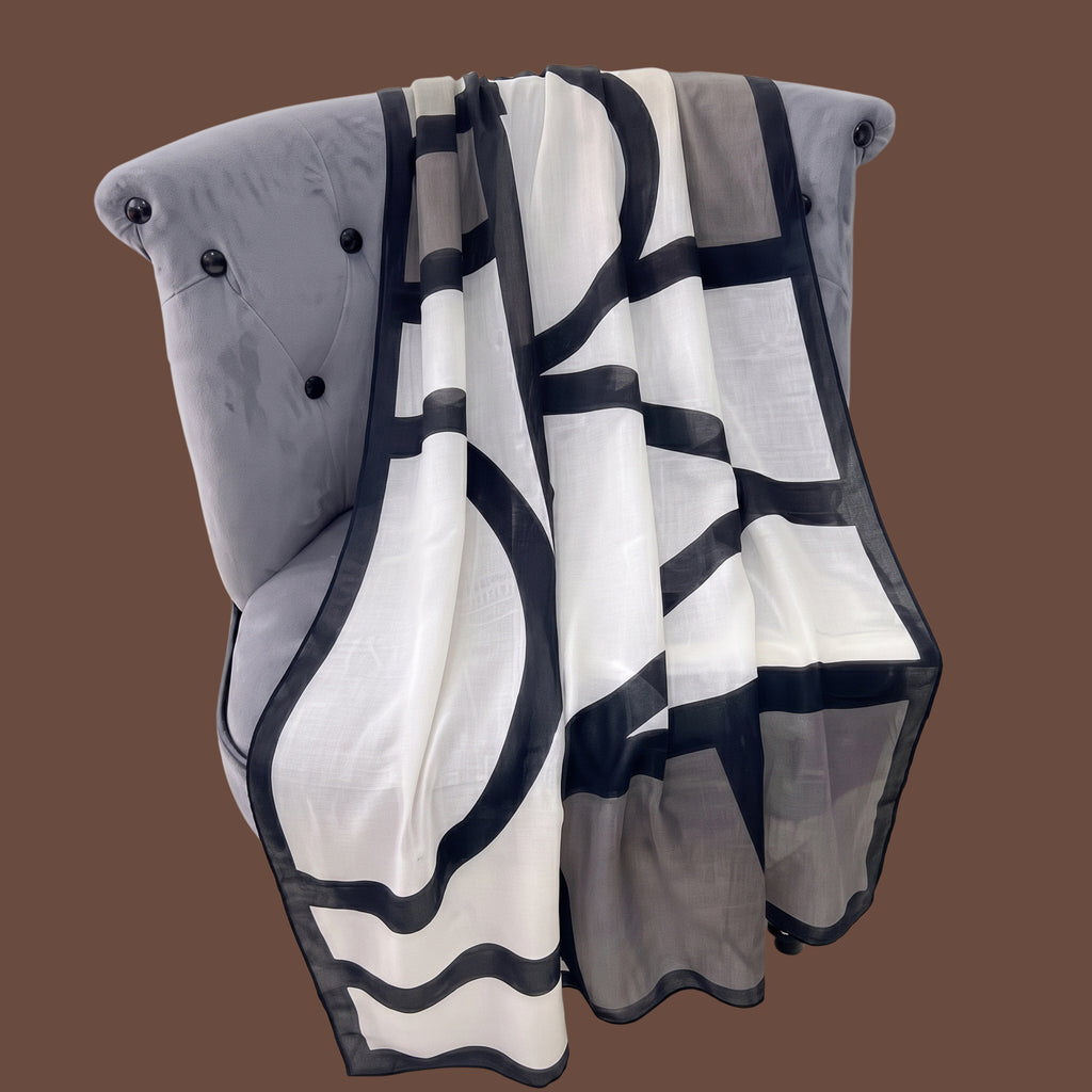 Modern Black & White Geometric Print Scarf for Women