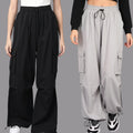 Women's KOREAN Cargo Jogger Pants combo - High Waist Drawstring Utility Trousers with Pockets