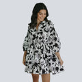 Black & White Floral Print Babydoll Mini Dress for Women