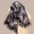 Elegant Black Feather Print Scarf for Women | Soft Lightweight Korean Style Shawl, Wrap & Stole