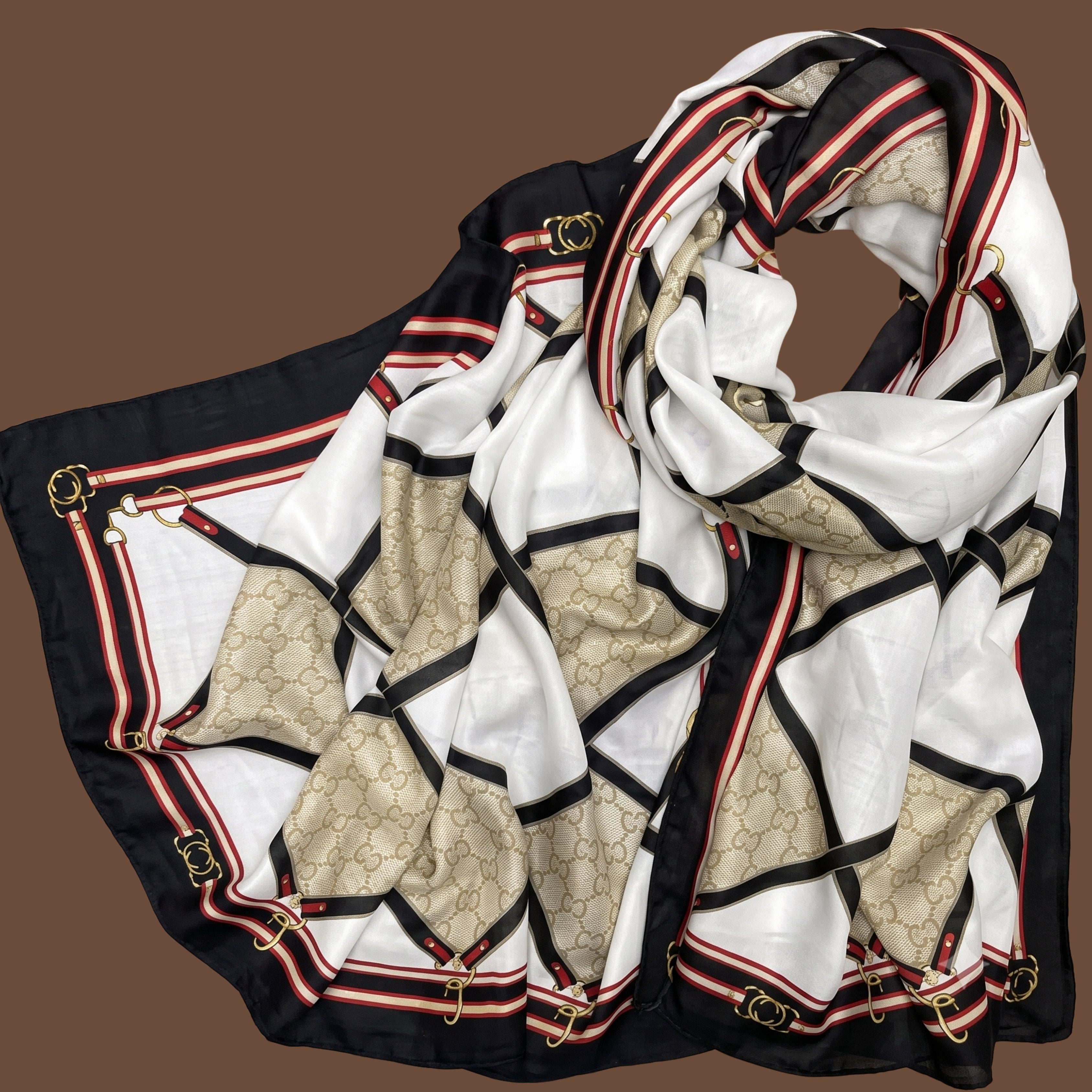 Chain & Belt Print Scarf for Women | Lightweight Fashion Shawl & Wrap