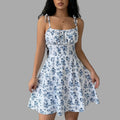 White Floral Tie-Shoulder Mini Dress for Women