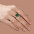 Adjustable Green Heart Ring for Women | Anti-Tarnish Silver-Tone Gemstone Ring