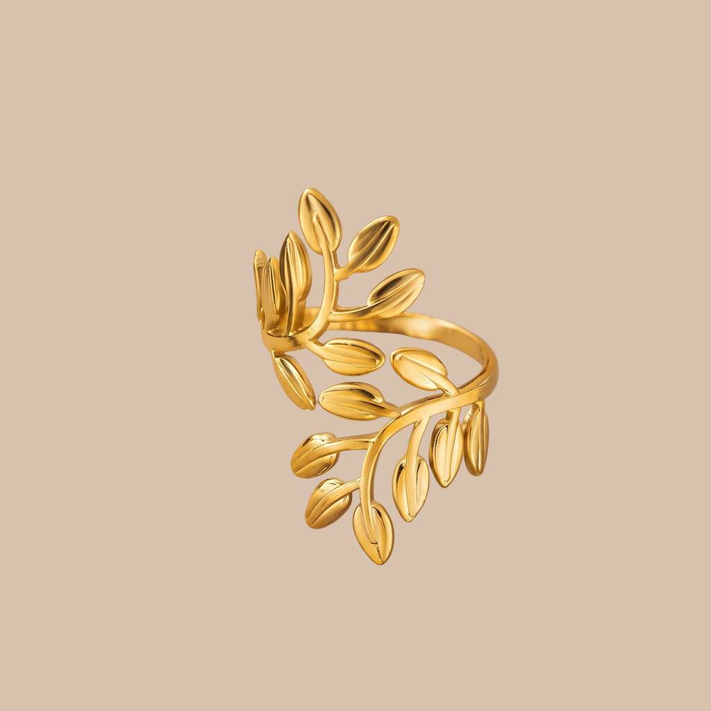 Nature-Inspired Leaf Adjustable Ring for Women | Anti-Tarnish Gold-Plated Botanical Open Ring | Minimalist Statement Jewelry