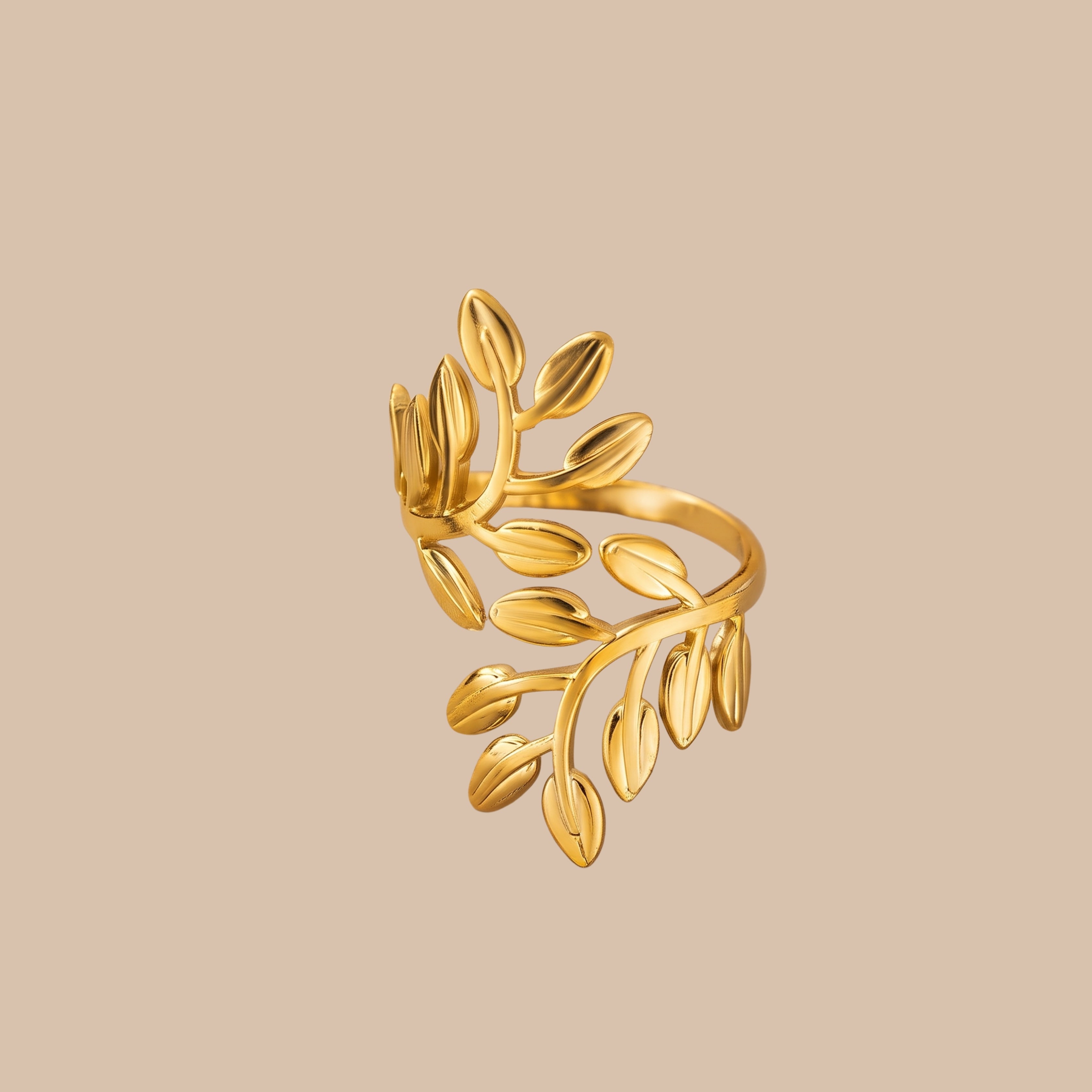 Nature-Inspired Leaf Adjustable Ring for Women | Anti-Tarnish Gold-Plated Botanical Open Ring | Minimalist Statement Jewelry