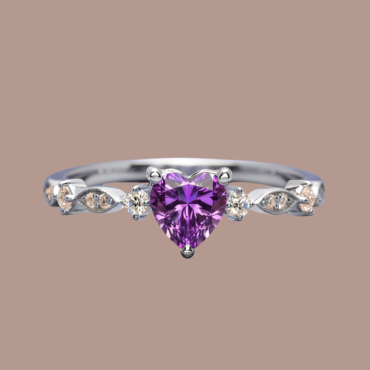 Adjustable Purple Heart Ring for Women | Anti-Tarnish Silver-Tone Statement Ring