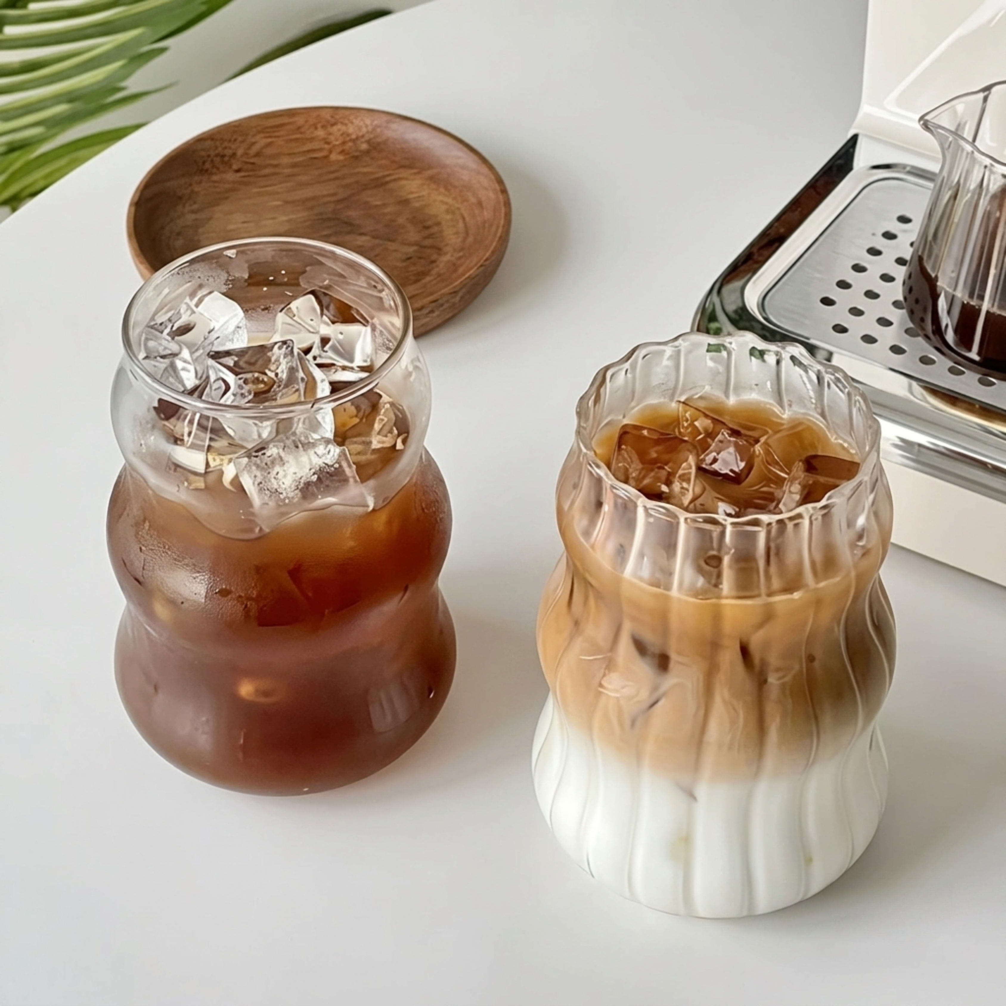 Premium Aesthetic Wavy Glass Sipper Tumblers - 500ml Water, Juice & Iced Coffee Glasses (Pack of 2)