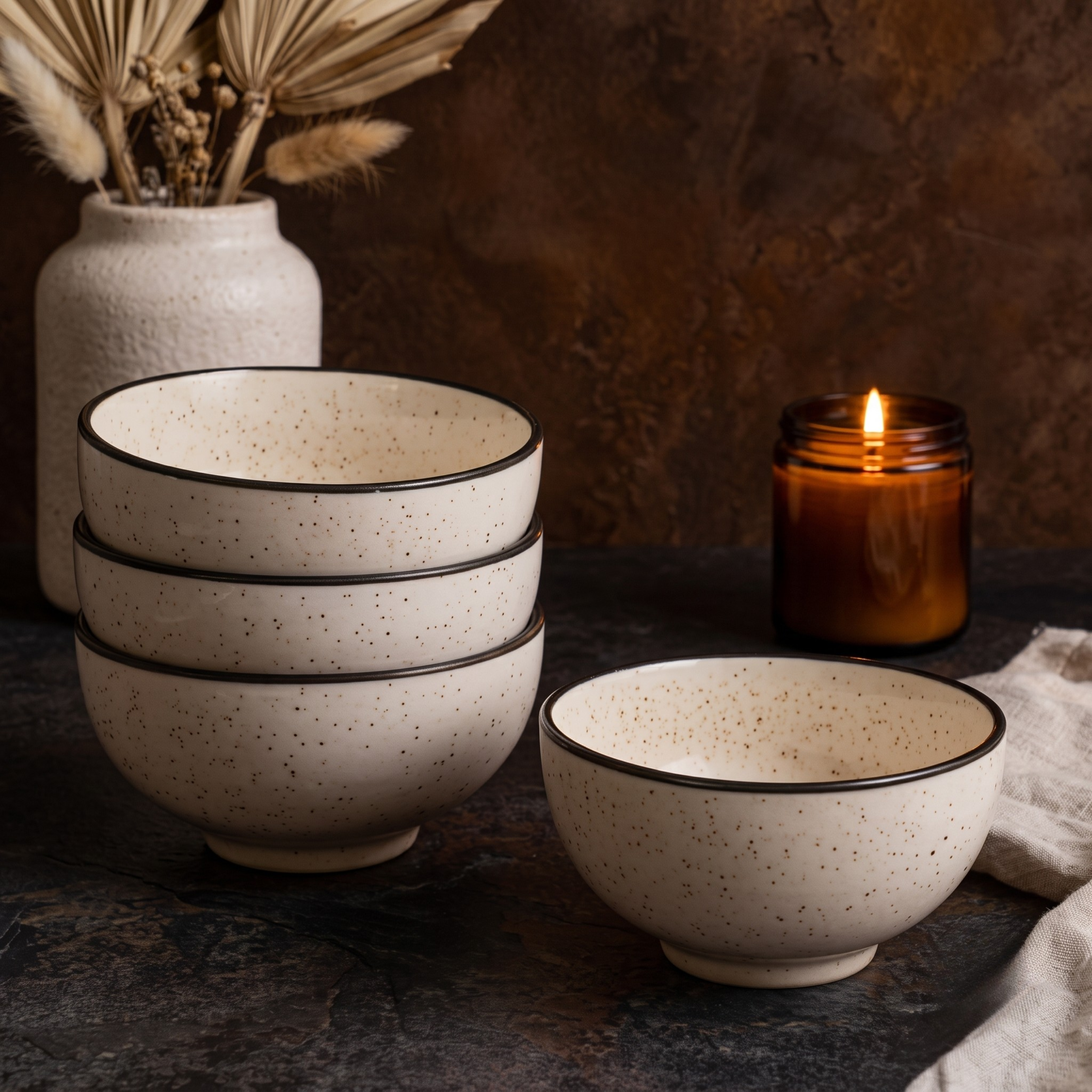 Premium Ceramic Ice Cream Bowls Set of 4 | Grey Melange, 250ml | Microwave Safe Dessert Bowls