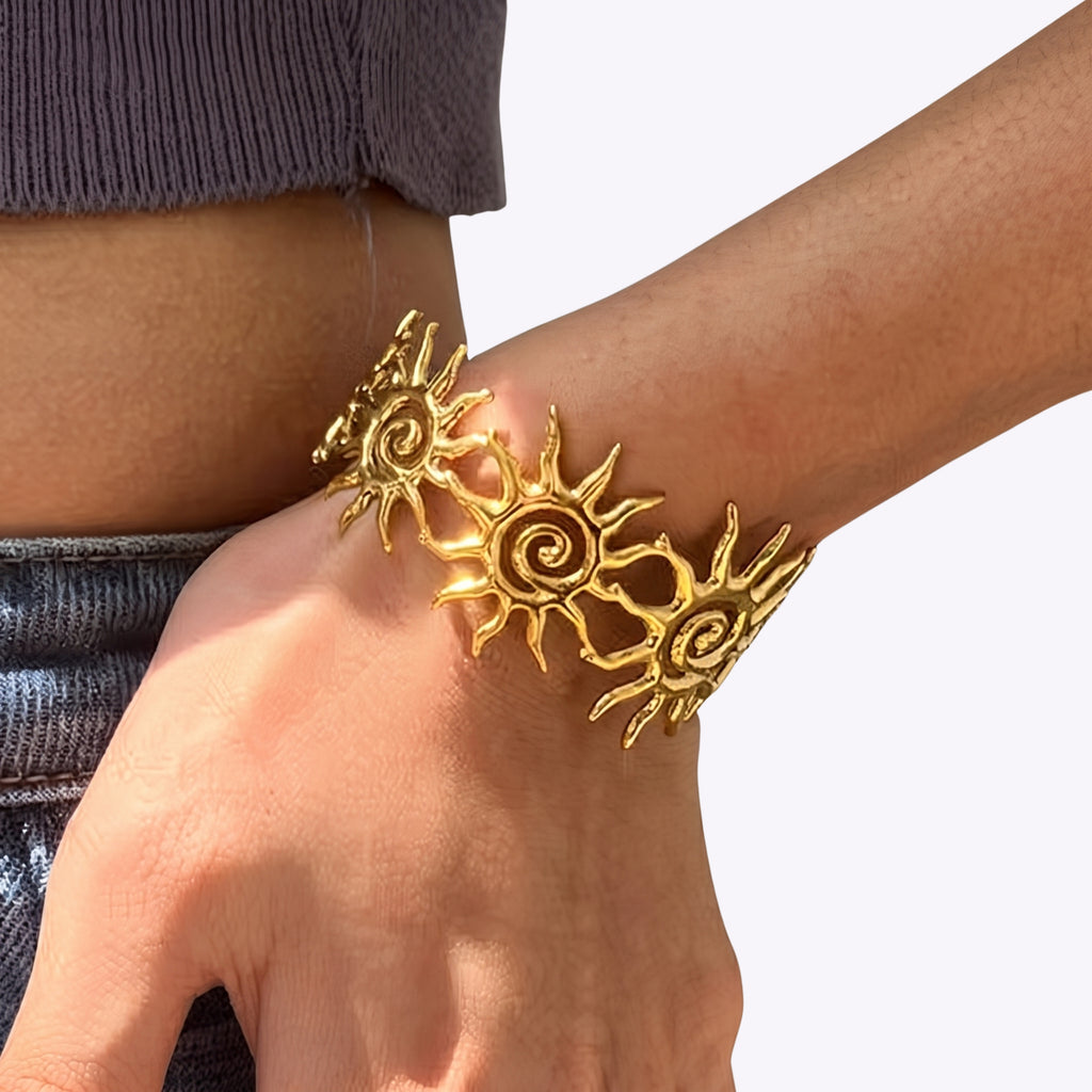 Celestial Sun Gold Adjustable Bracelet for Women | Anti-Tarnish Statement Cuff Bracelet