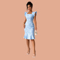 Sky Blue Floral Lace Mermaid Midi Dress
