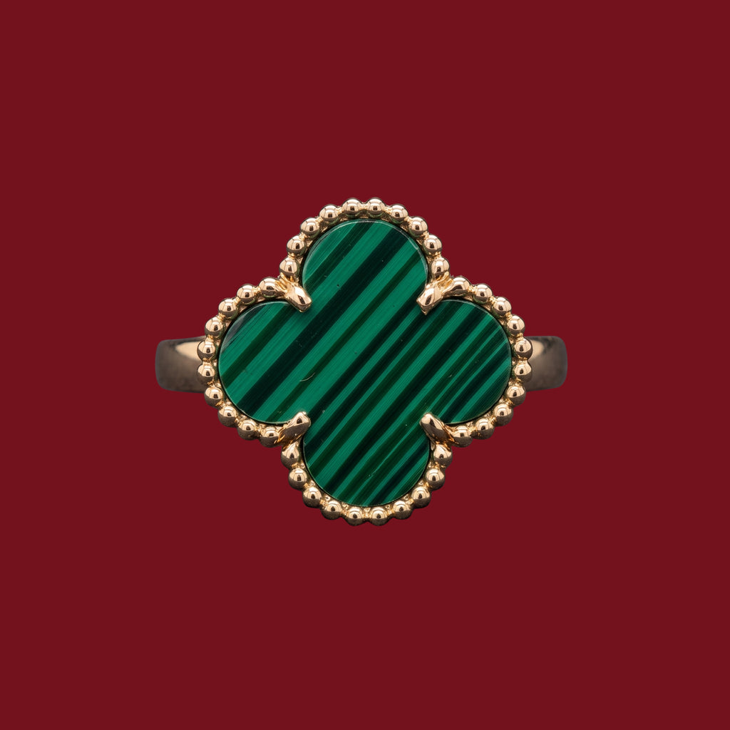 Adjustable Green Clover Ring for Women | Anti-Tarnish Gold-Tone Statement Ring