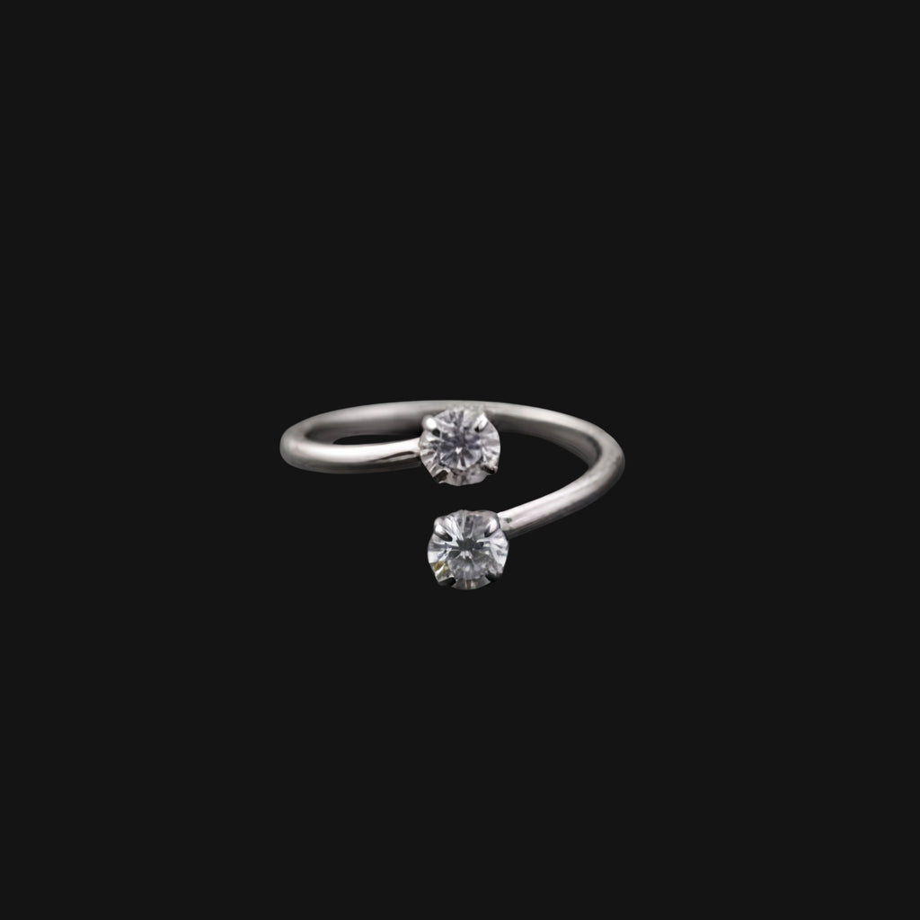 Dual Solitaire Adjustable Ring for Women | Anti-Tarnish Silver Crystal Open Ring