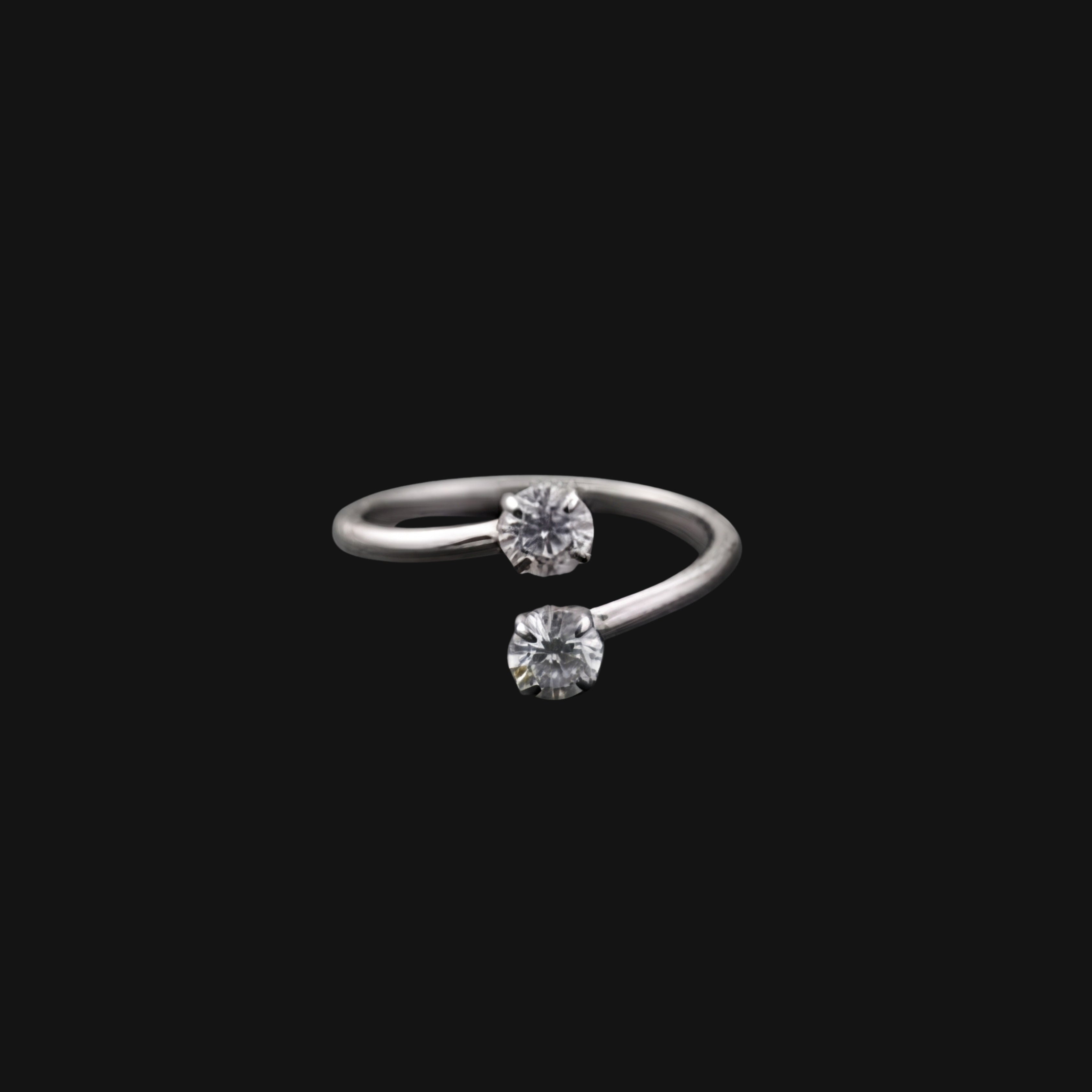 Dual Solitaire Adjustable Ring for Women | Anti-Tarnish Silver Crystal Open Ring