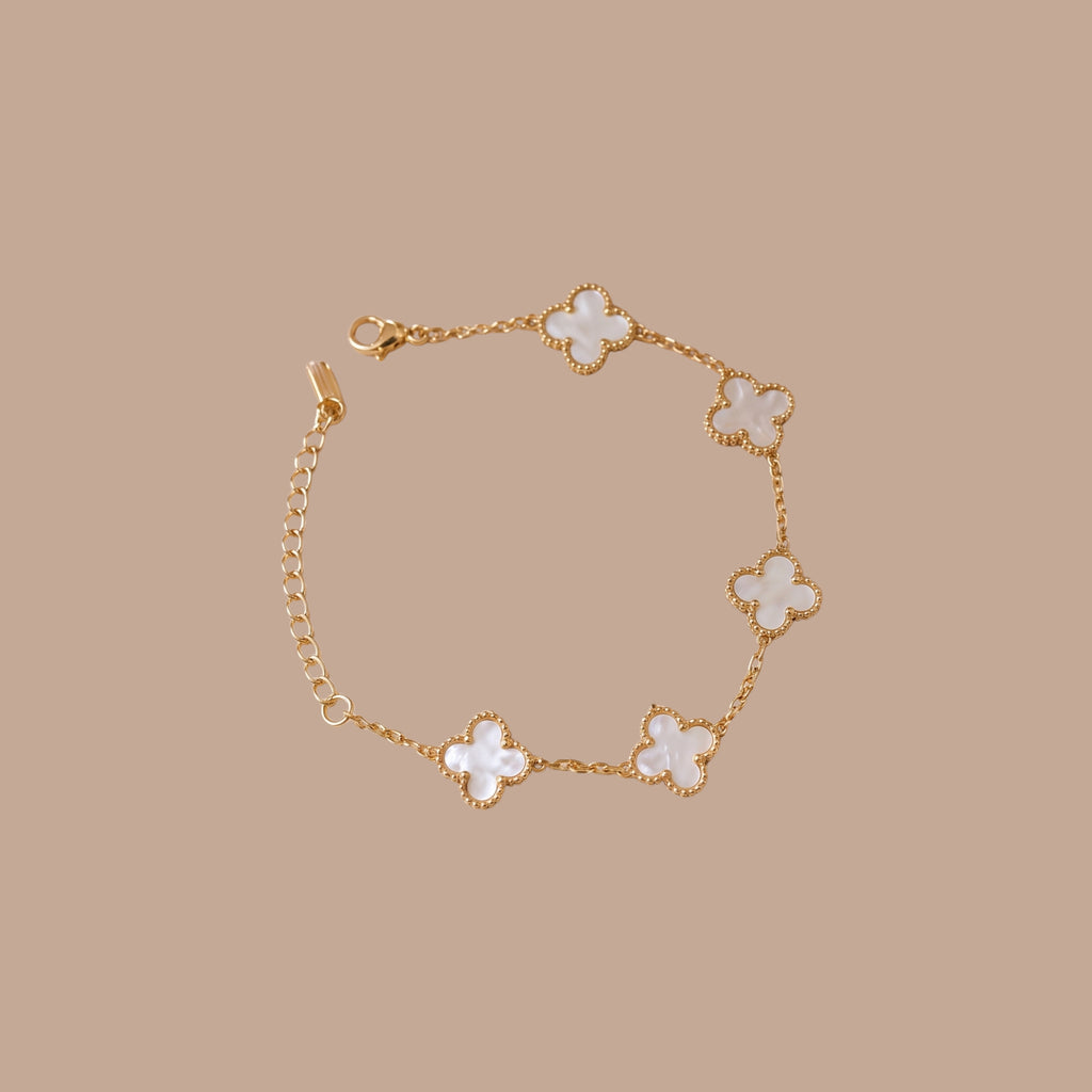 White Clover Gold Bracelet for Women | Anti-Tarnish Adjustable Charm Bracelet