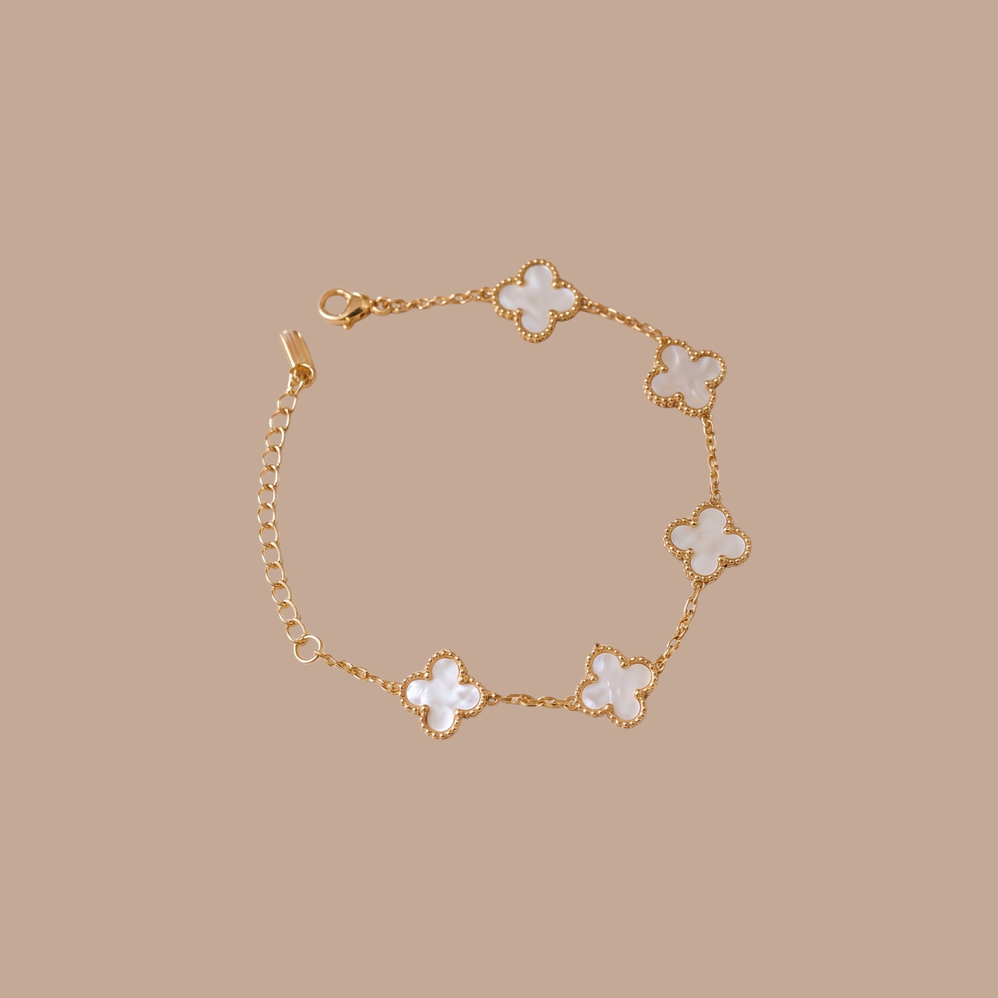 White Clover Gold Bracelet for Women | Anti-Tarnish Adjustable Charm Bracelet