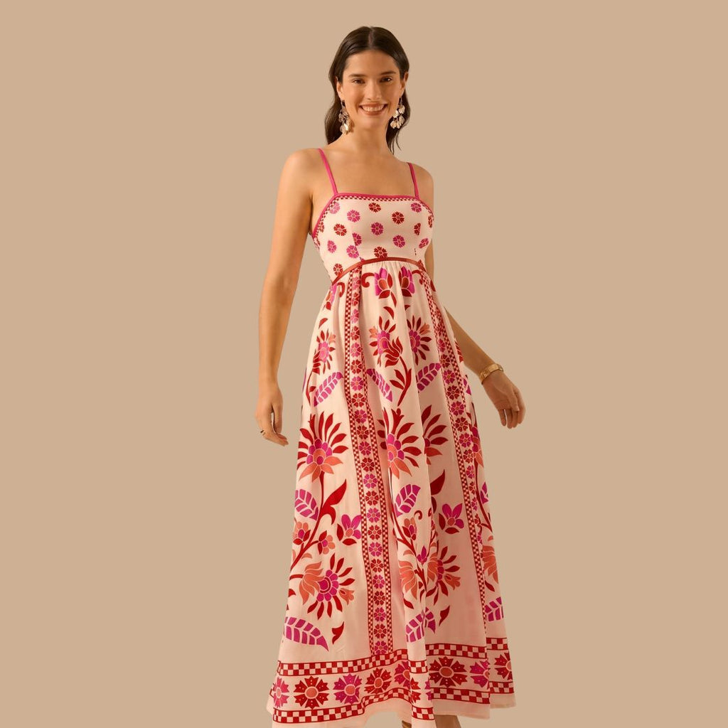 Pink Floral Printed Maxi Sleeveless Summer Dress