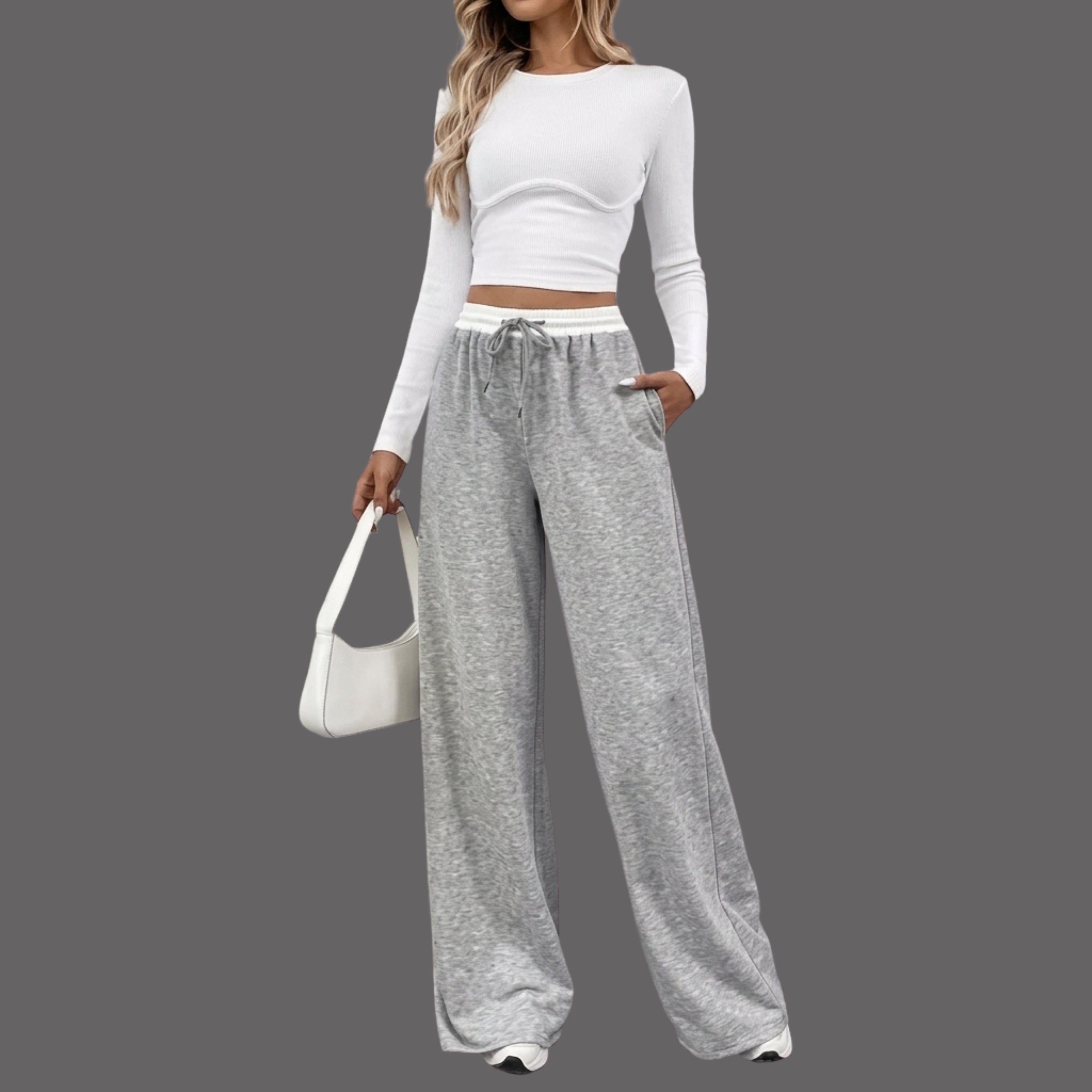 Women's KOREAN Wide Leg Lounge Pants – High Waist Drawstring Casual Sweatpants with Pockets