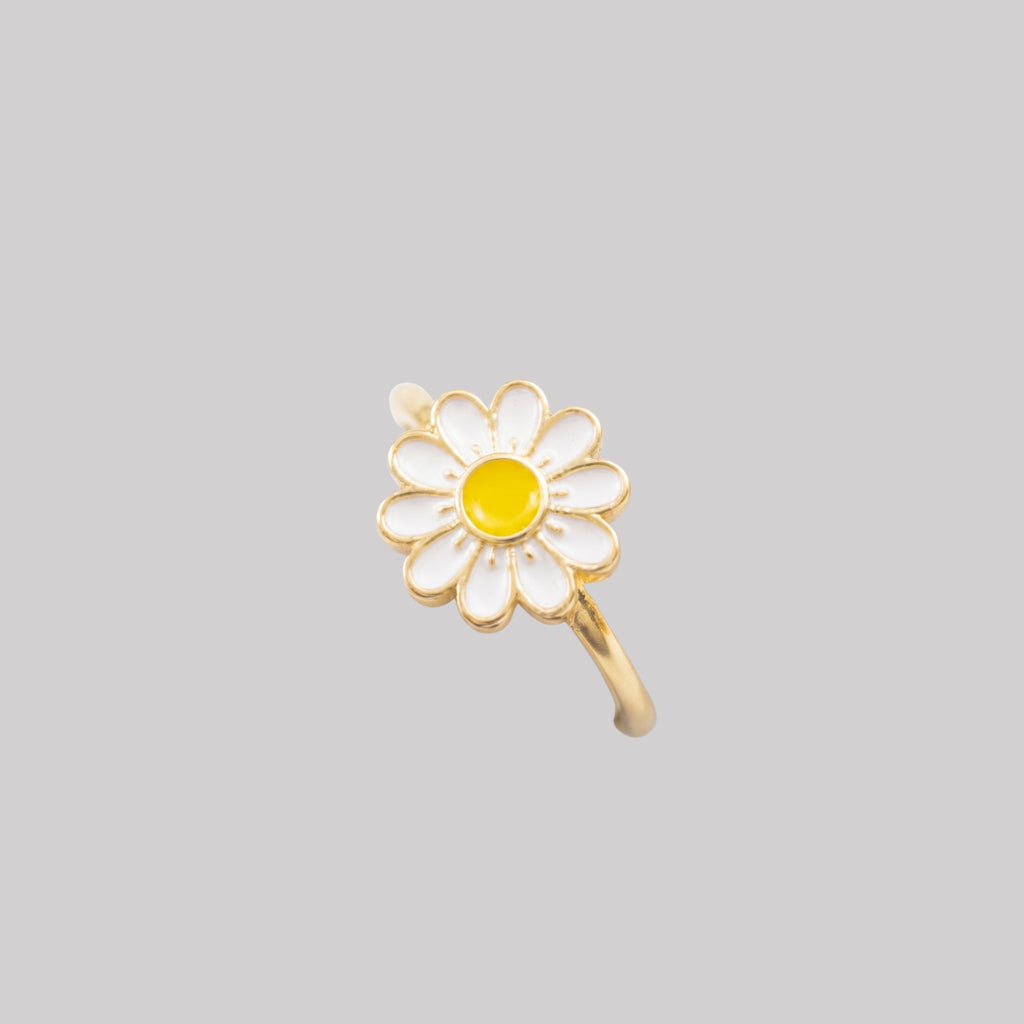 Gold Daisy Flower Ring for Women | White Enamel Floral Ring | Anti-Tarnish and Adjustable