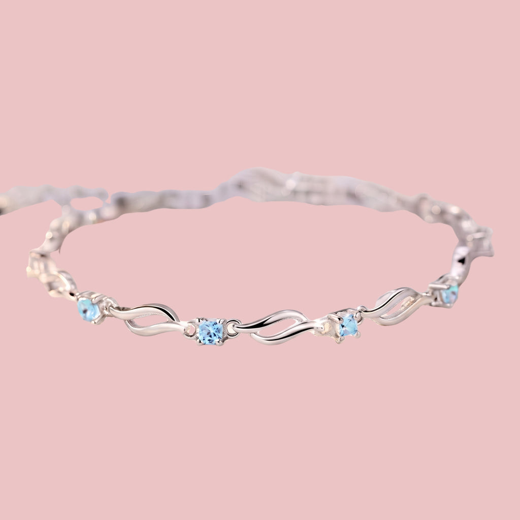 Blue Crystal Wave Bracelet for Women | Adjustable Anti-Tarnish Silver Bracelet