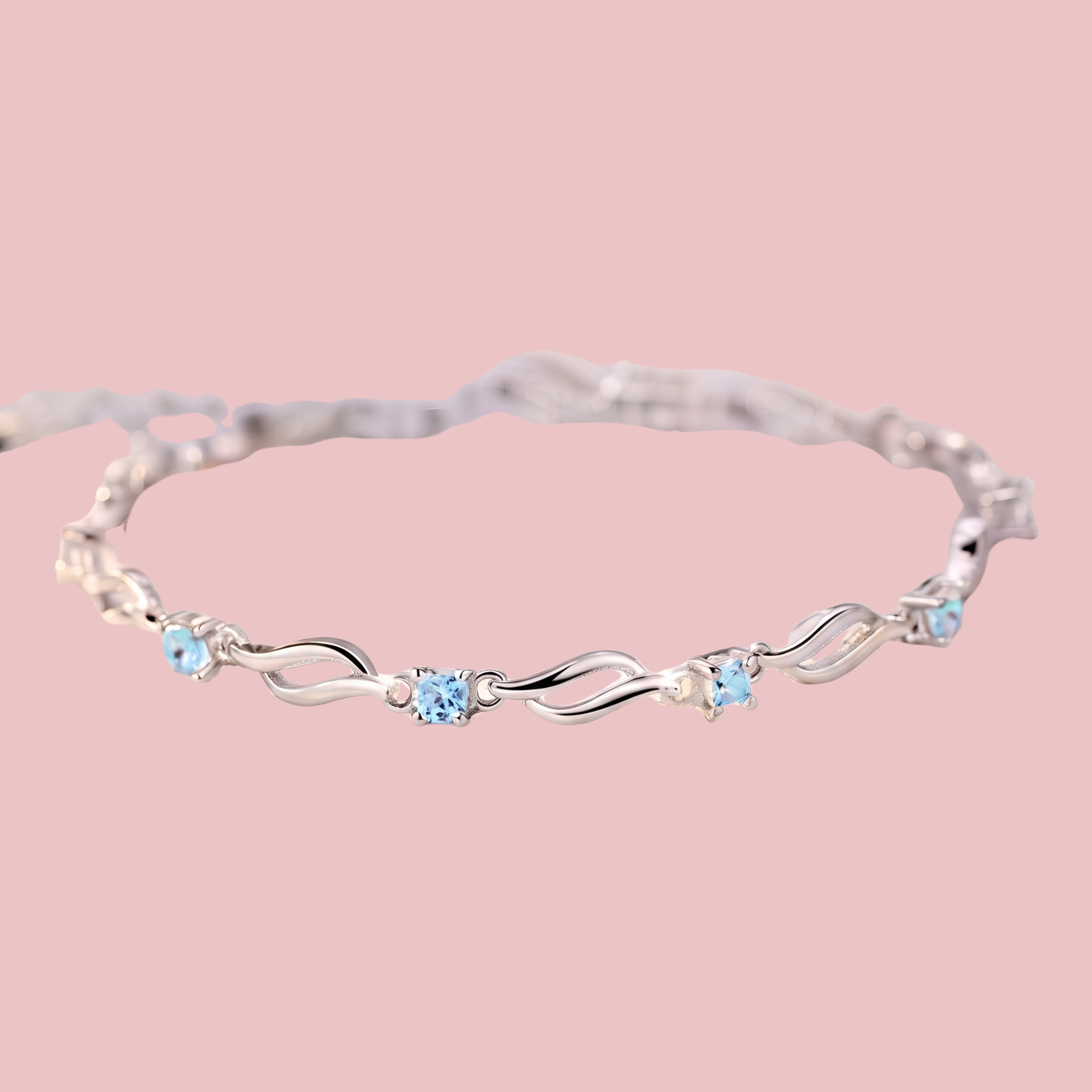 Blue Crystal Wave Bracelet for Women | Adjustable Anti-Tarnish Silver Bracelet