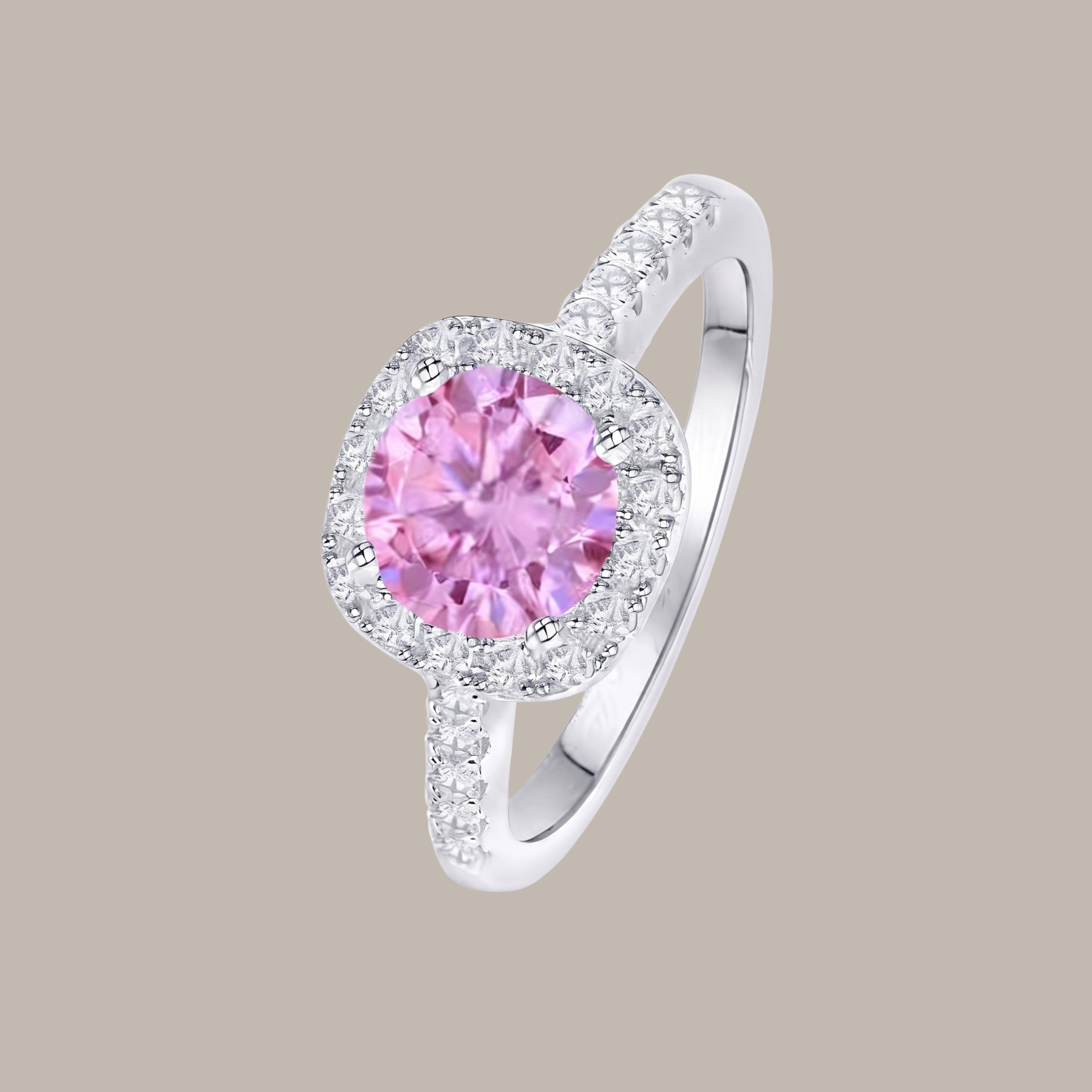 Blush Pink Halo Crystal Ring for Women | Adjustable Anti-Tarnish Silver Ring