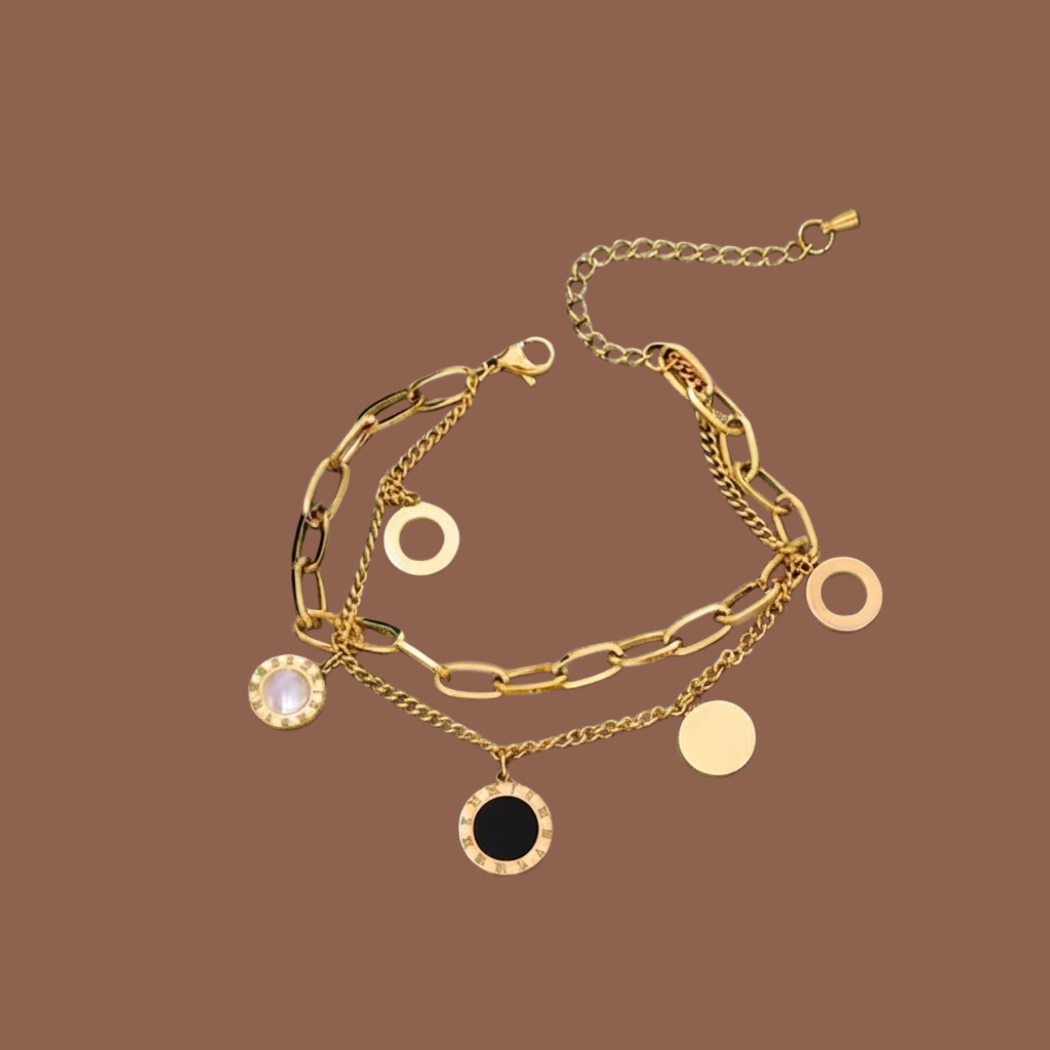Double Layer Adjustable Charm Bracelet for Women | Anti-Tarnish Gold-Plated Geometric Chain Bracelet