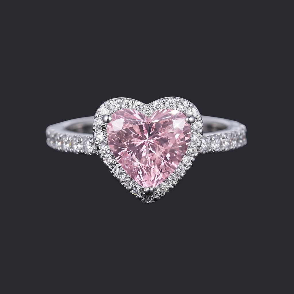 Blush Pink Heart Crystal Ring for Women | Adjustable Anti-Tarnish Silver Ring