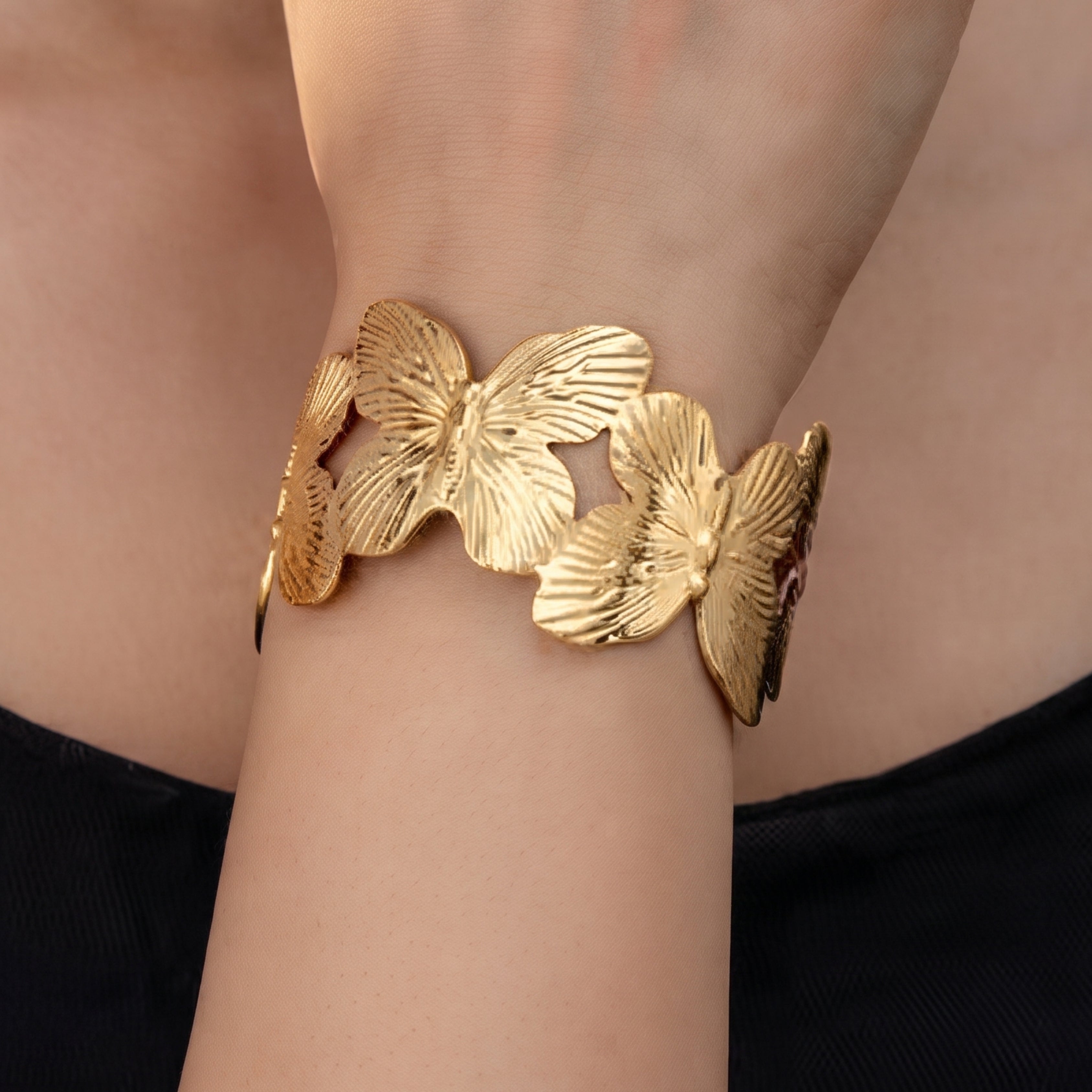Gold Butterfly Adjustable Cuff Bracelet for Women | Anti-Tarnish Statement Bracelet |