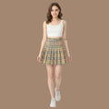 Korean Style Beige Plaid Pleated Mini Skirt for Women | High Waist A-Line Tennis Skirt | Nine99 Store