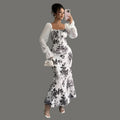 Women's White Floral Mermaid Maxi Dress
