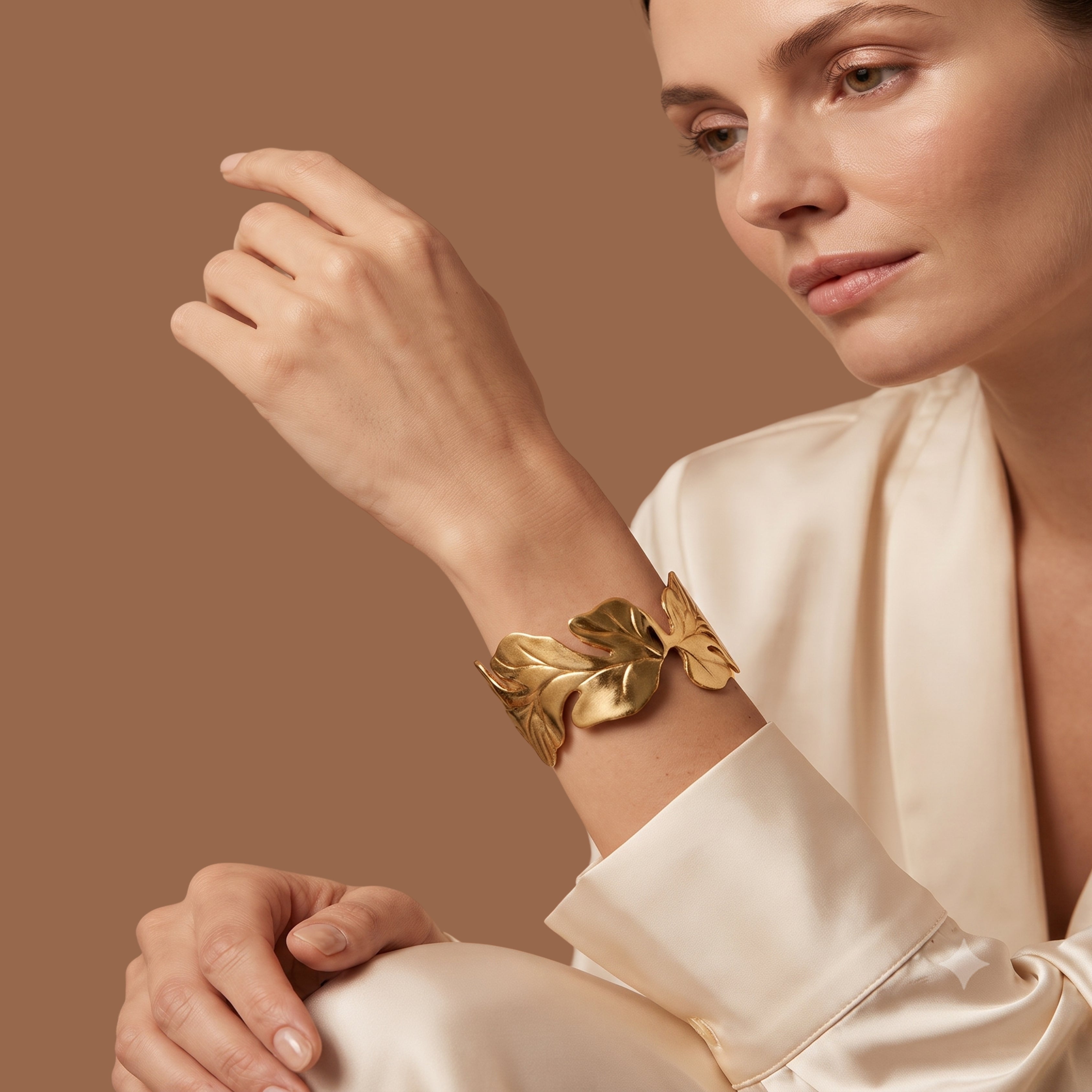 Gold Leaf Adjustable Cuff Bracelet for Women | Anti-Tarnish Botanical Statement Bracelet |