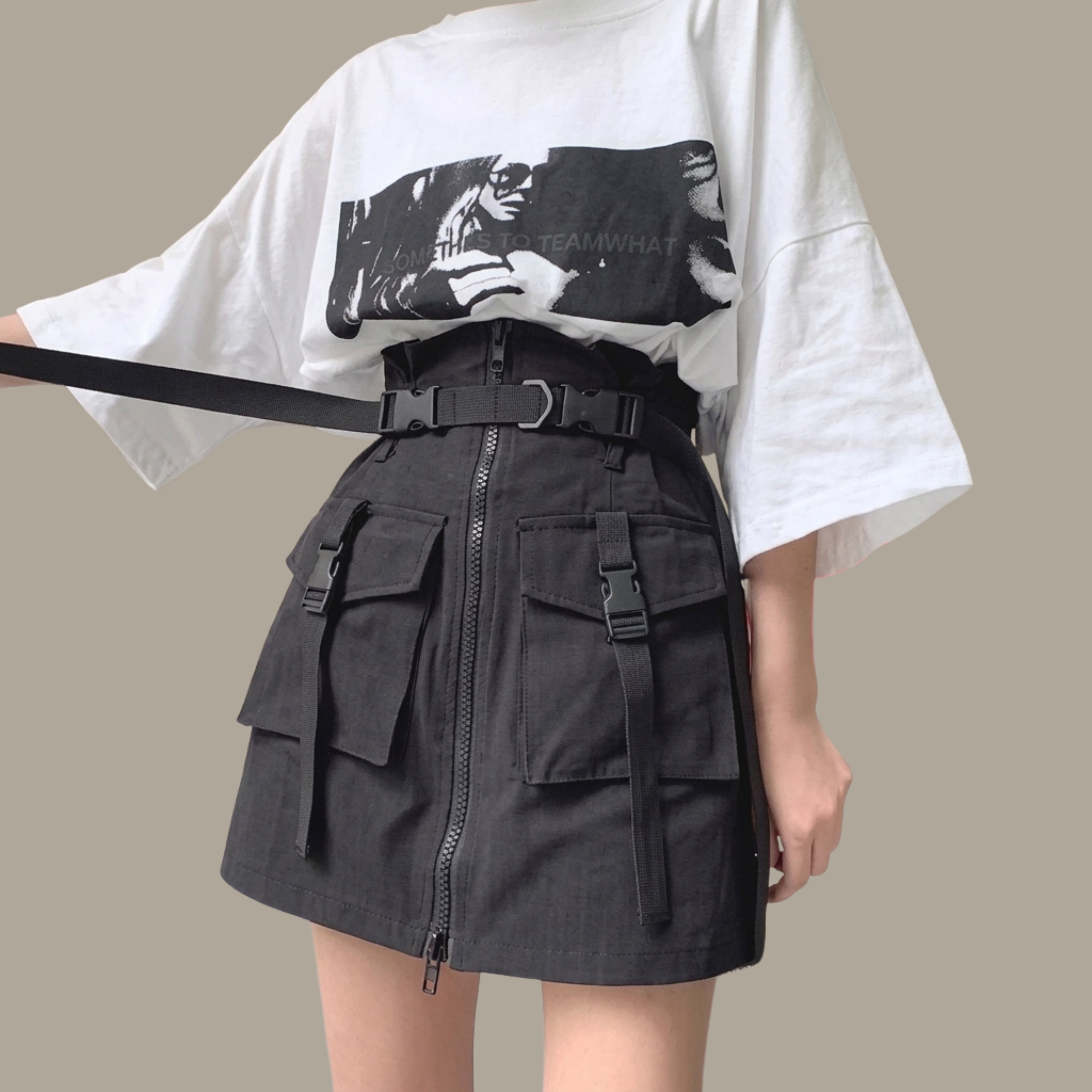Korean Style High Waist Cargo Mini Skirt for Women | Black Utility Streetwear Skirt