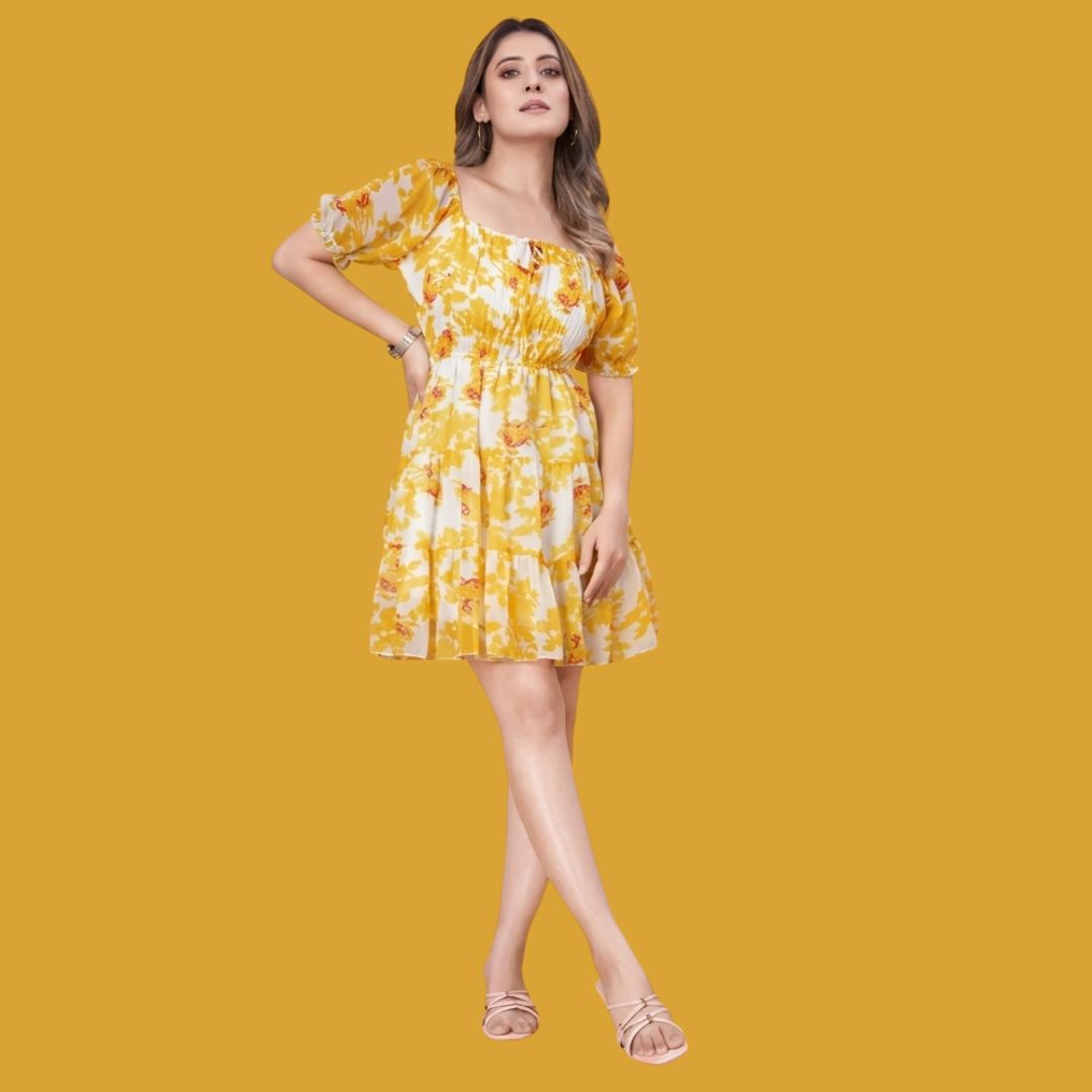 Sunshine Blossom Floral Mini Dress for Women