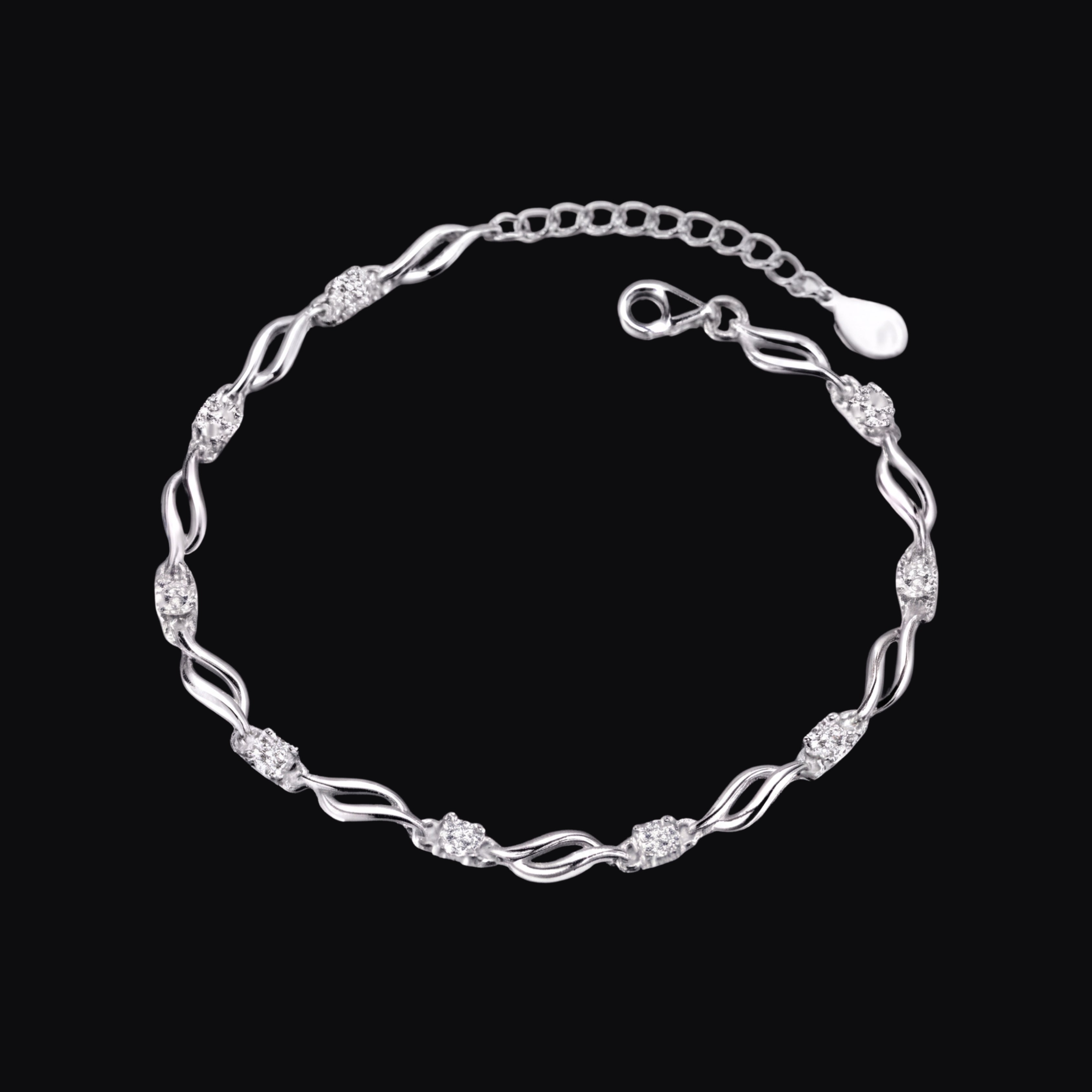 Silver Twisted Crystal Bracelet for Women | Adjustable Anti-Tarnish Bracelet