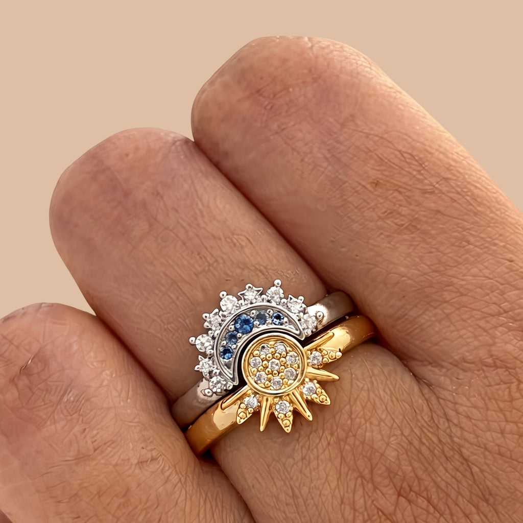Sun & Moon Adjustable Ring for Women | Anti-Tarnish Gold & Silver Celestial Ring
