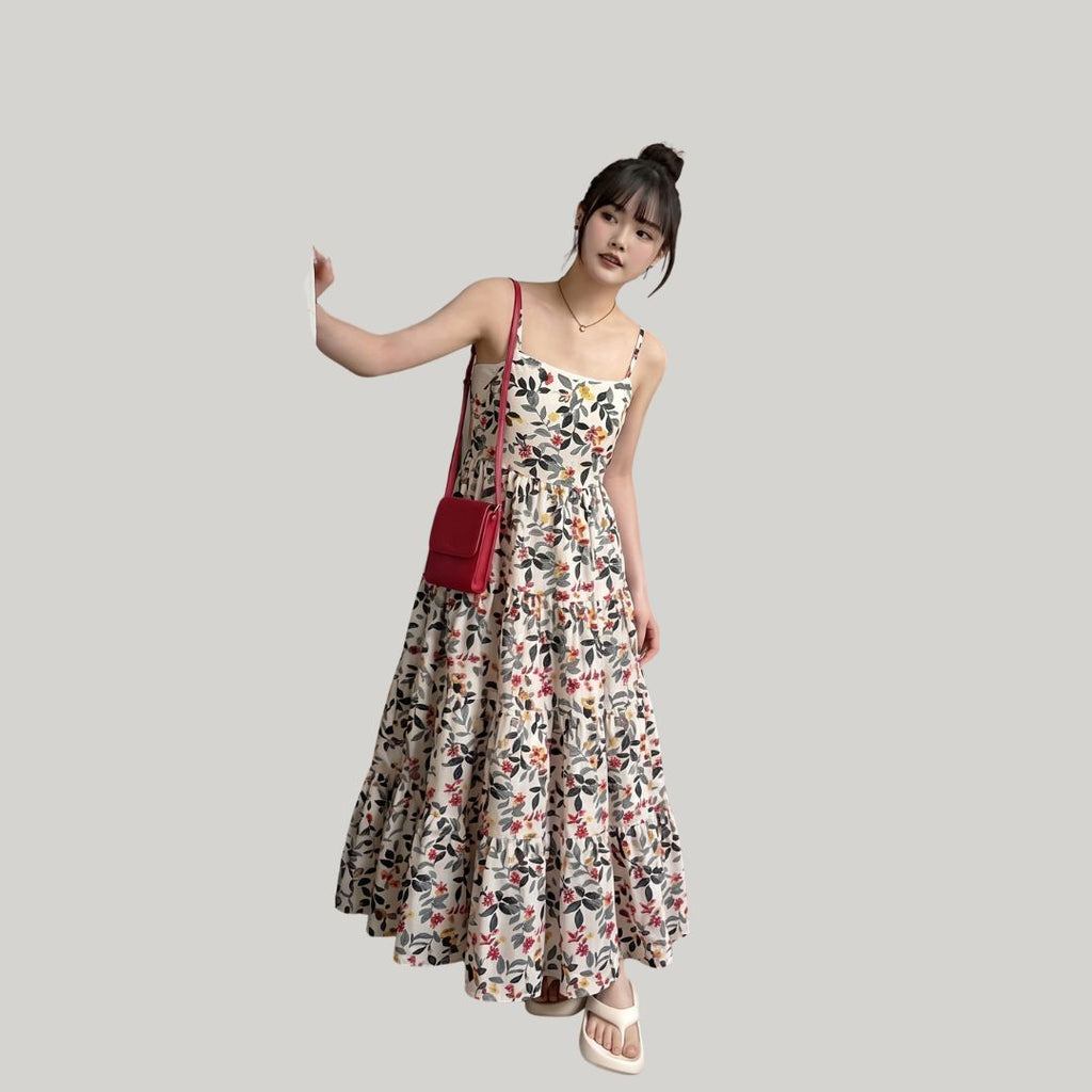 Floral Breeze Tiered Maxi Dress for Women – Sleeveless Summer Cotton Dress