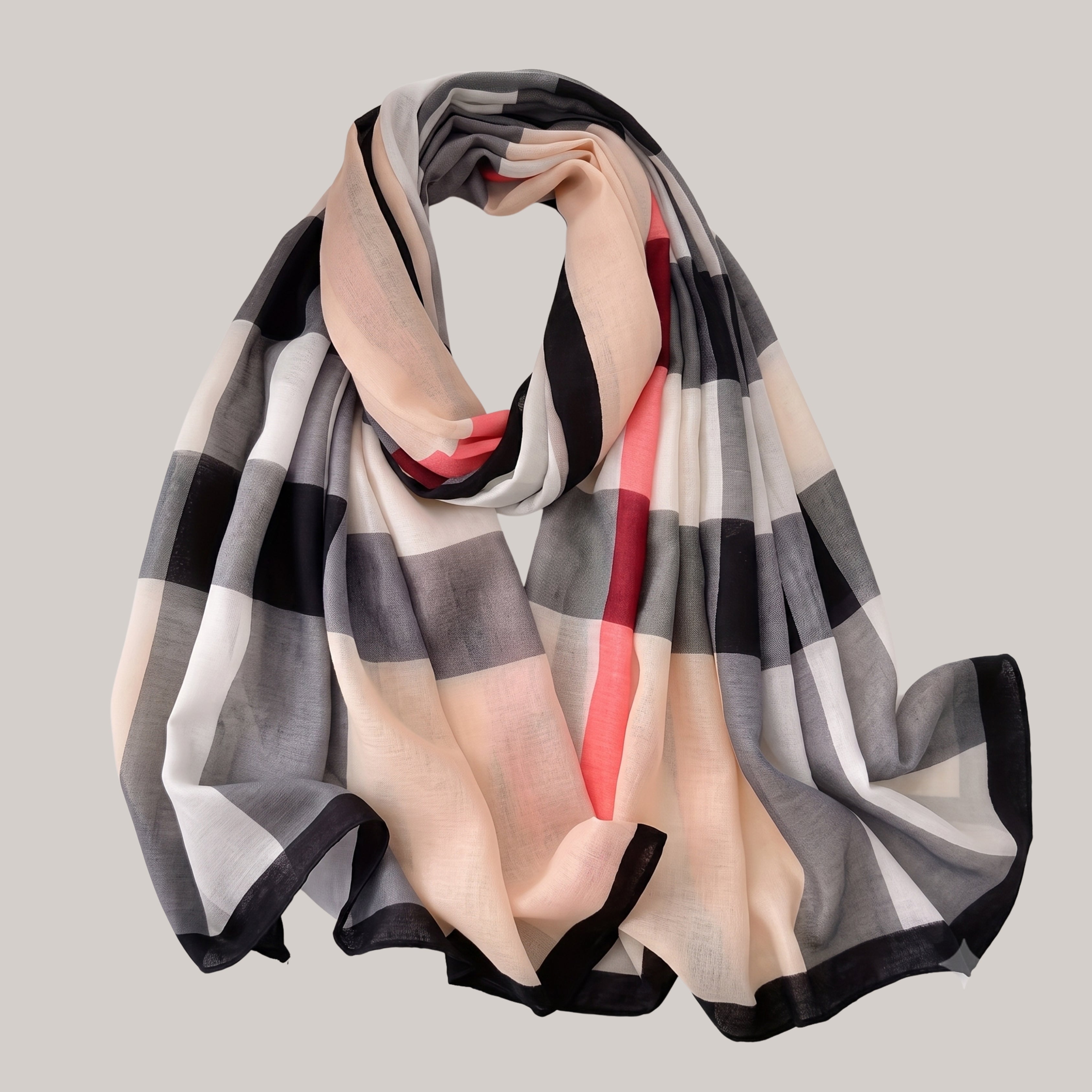 Classic Plaid Check Scarf for Women | Soft Lightweight Korean Style Shawl, Wrap & Stole