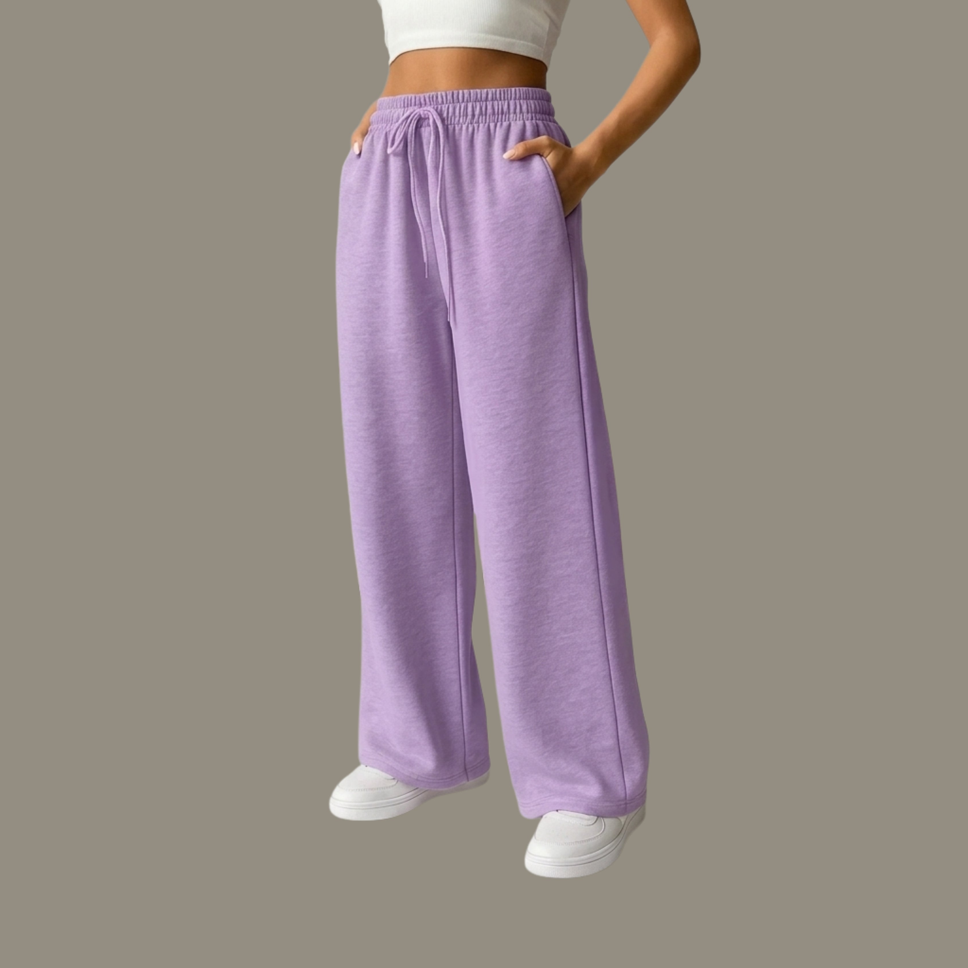 Women's Korean Wide Leg Lounge Pants | High Waist Drawstring Casual Trousers | Lavender |