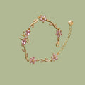 Pink Bow & Floral Bracelet for Women | Adjustable Anti-Tarnish Gold Bracelet