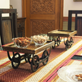 Wooden Cart-Shaped Serving Tray | Rustic Brown Decorative Snack & Tea Platter