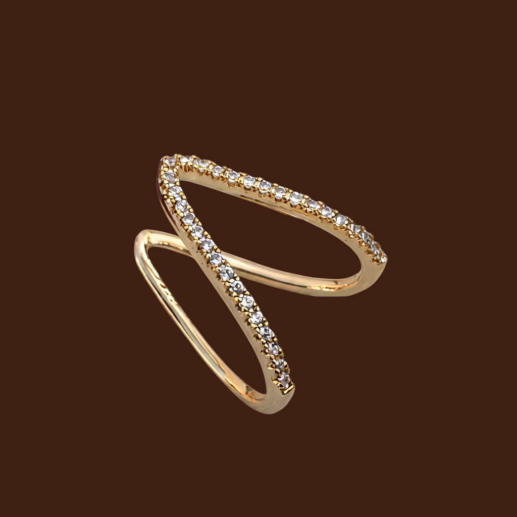 Sparkling V-Shaped Adjustable Gold Ring for Women | Anti-Tarnish Crystal Open Ring