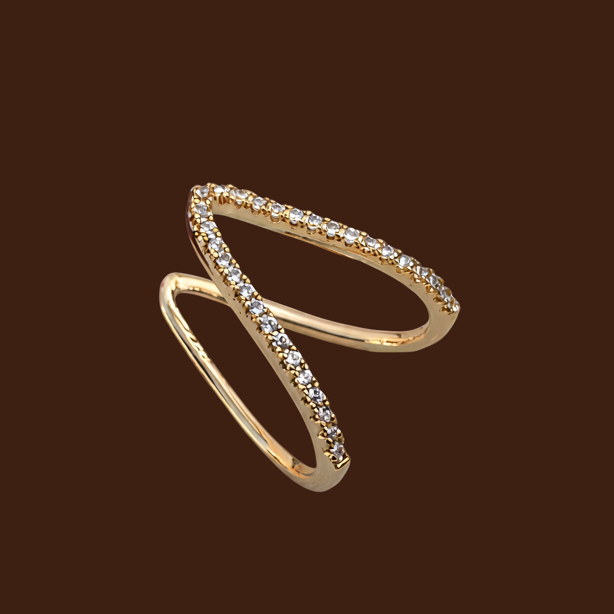 Sparkling V-Shaped Adjustable Gold Ring for Women | Anti-Tarnish Crystal Open Ring