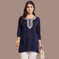 Women's Navy Blue Embroidered Short Kurti | Casual Ethnic Kurti for Women