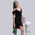 Women's Black Off-Shoulder Wrap Mini Dress