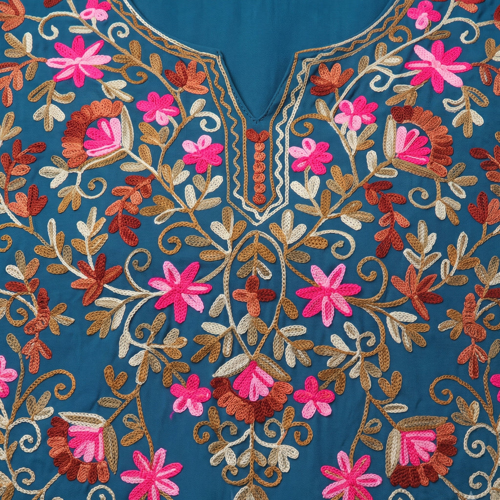Women's Blue Floral Embroidered Short Kurti | Casual & Office Wear Kurti