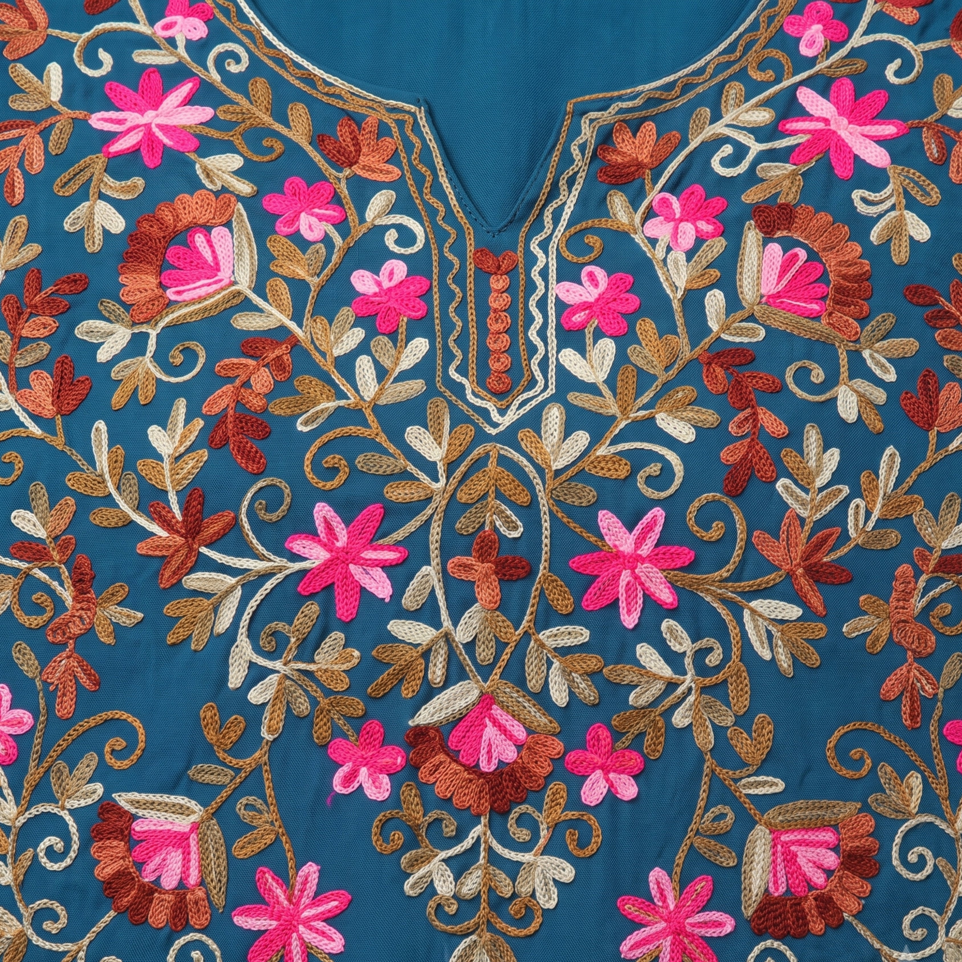 Women's Blue Floral Embroidered Short Kurti | Casual & Office Wear Kurti