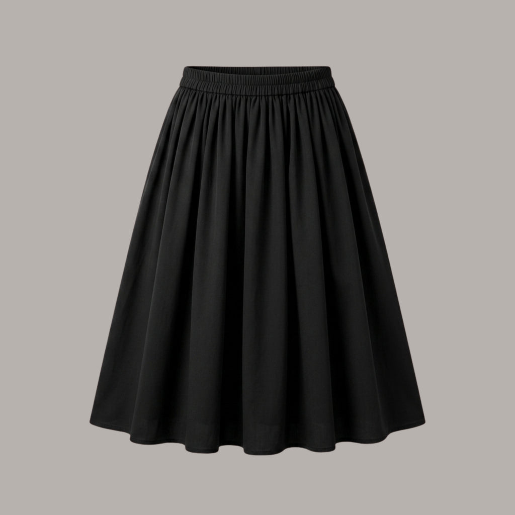 Korean High-Waist Flared Midi Skirt for Women | Elegant A-Line Office & Casual Skirt | Black
