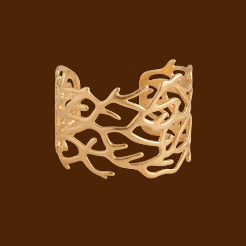 Abstract Gold Adjustable Cuff Bracelet for Women | Anti-Tarnish Statement Bracelet
