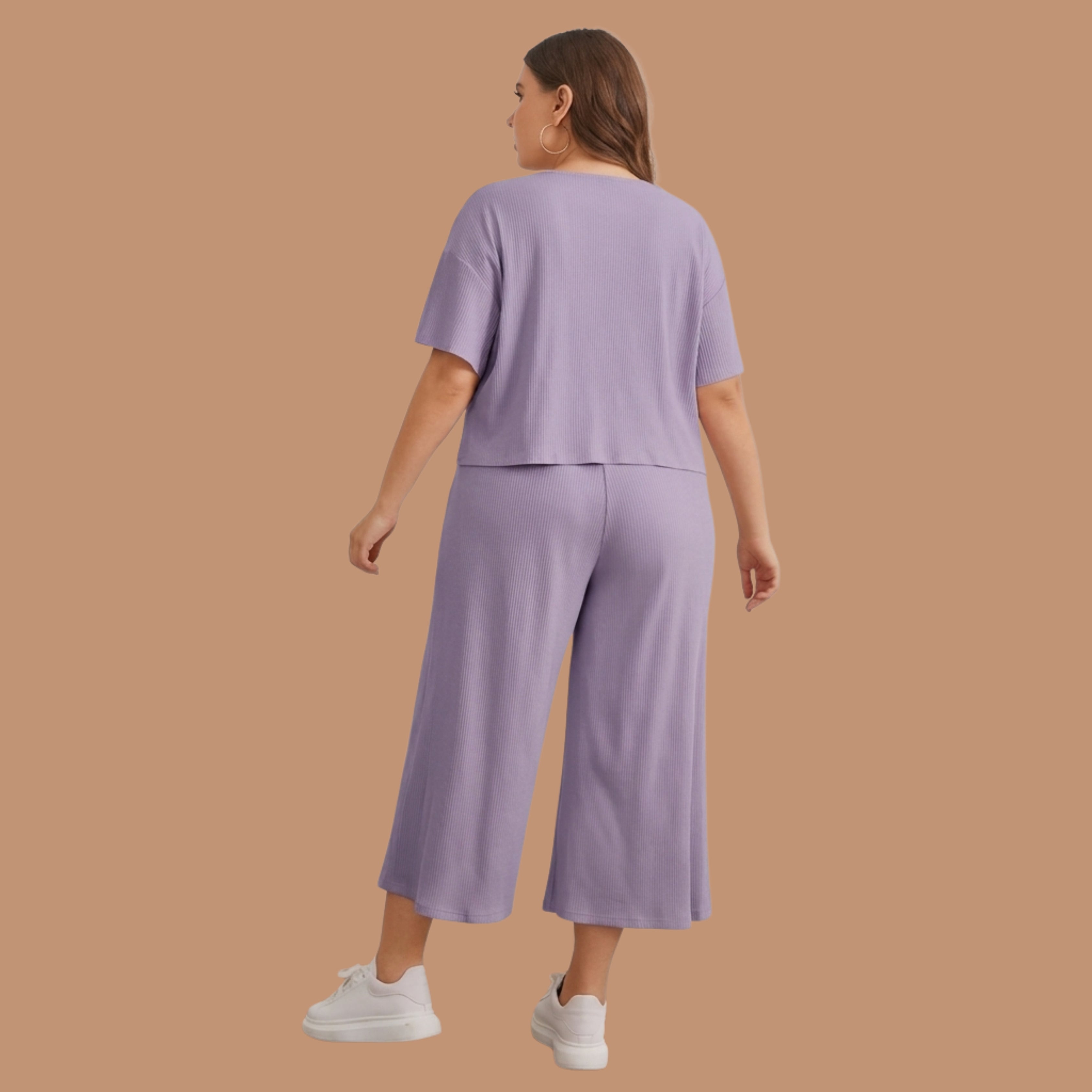 Women's Ribbed Co-Ord Set | Top & Wide-Leg Pants |